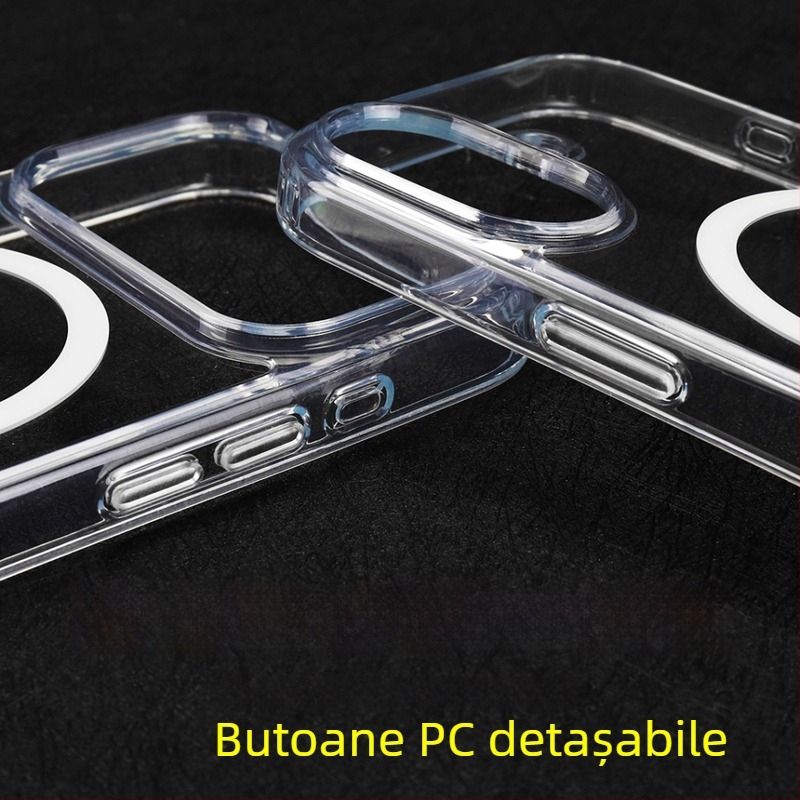 Husă transparentă magnetică pentru iPhone 17 Pro, două în unu, protecție anti-cădere, cadru întărit, decupaj mare