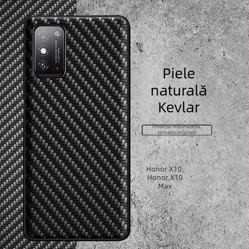 Husă pentru telefon Huawei Honor X10/X10 Max, acoperire completă, rezistentă la căderi, ediție Kevlar 5G, piele sintetică, stil business