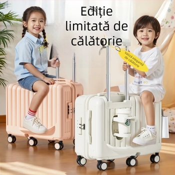 Valiză pentru copii, 20 inch, cu șezut pentru plimbare, troler cu roți