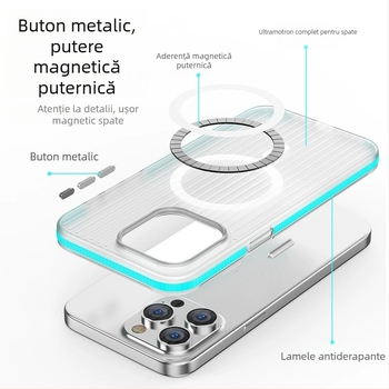 Husa de telefon cu priză magnetică, protecție antișoc, anti-cadere, disipare a căldurii, material mat PC, pentru seria iPhone 12–14 (Ring Gold Horse)