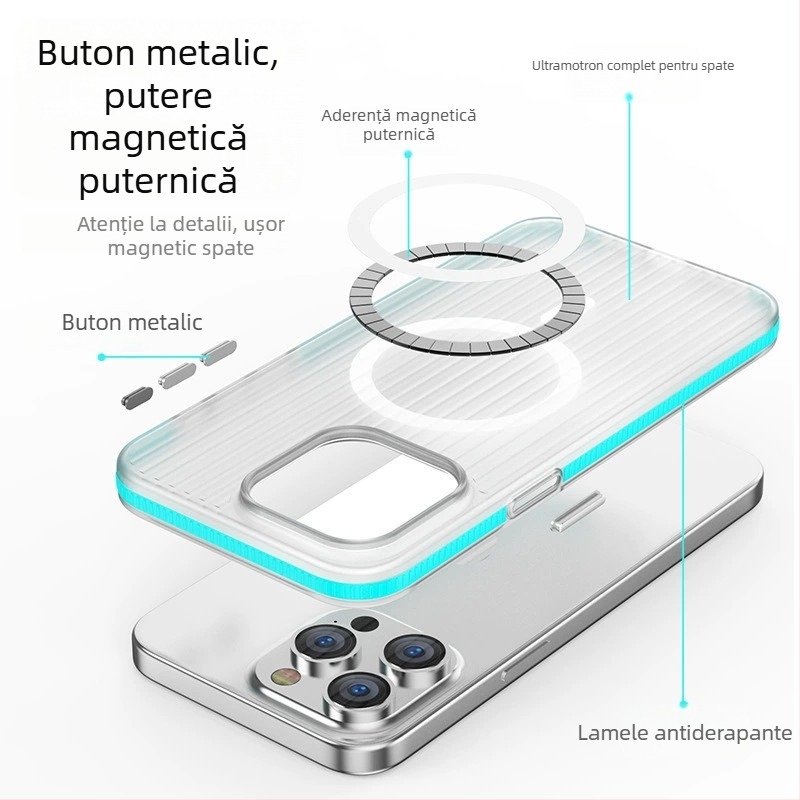Husa de telefon cu priză magnetică, protecție antișoc, anti-cadere, disipare a căldurii, material mat PC, pentru seria iPhone 12–14 (Ring Gold Horse)