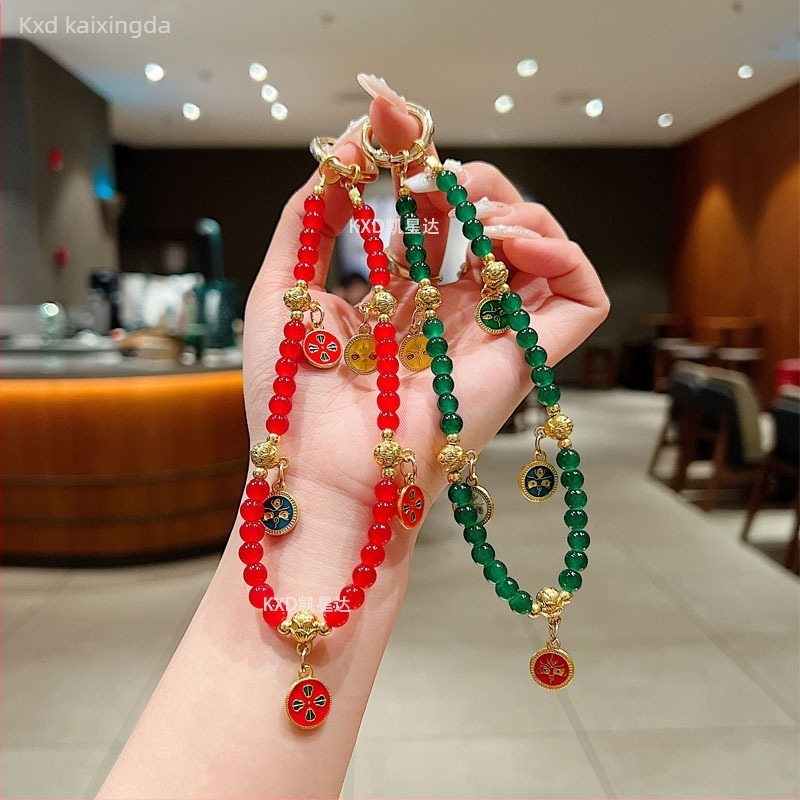 Lanyard pentru telefon din mărgele, lucrat manual, stil chinezesc, pandantiv geometric, PVC material, unisex, multifuncțional