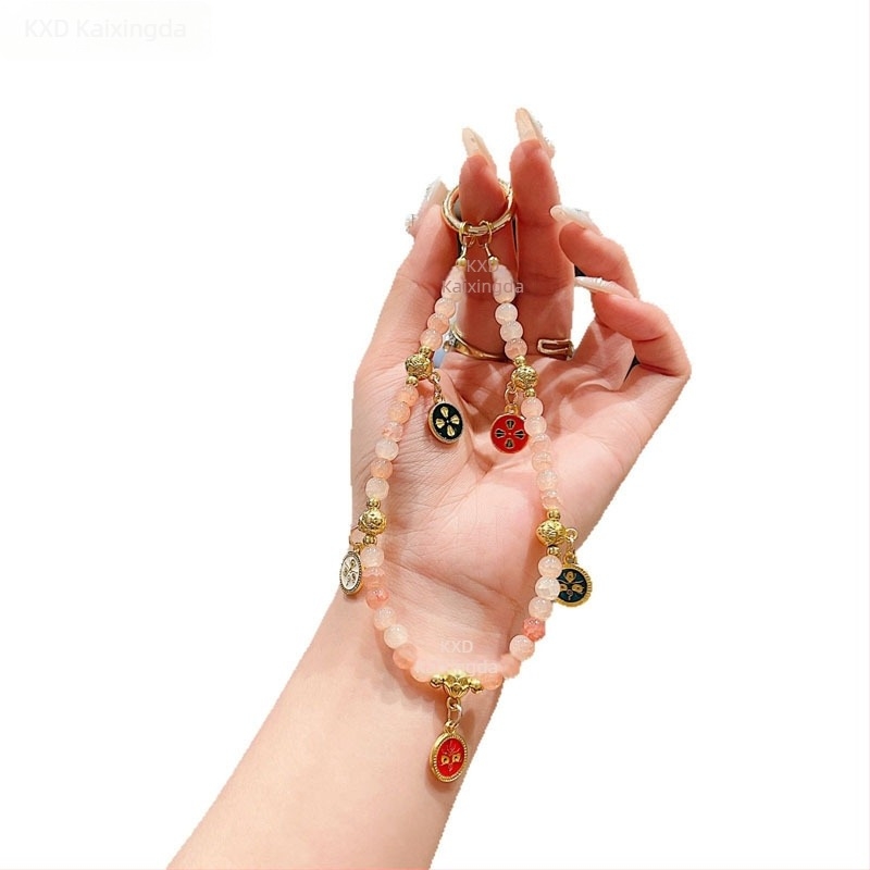 Lanyard pentru telefon din mărgele, lucrat manual, stil chinezesc, pandantiv geometric, PVC material, unisex, multifuncțional