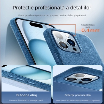 Husă de protecție Alcantara, cu magnet pentru iPhone 16 Pro Max — acoperire completă, protecție împotriva căderilor, disipare a căldurii, anti-amprentă, realizată manual