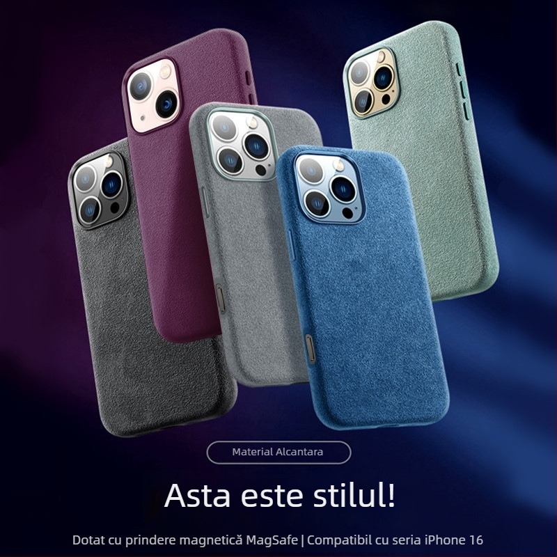 Husă de protecție Alcantara, cu magnet pentru iPhone 16 Pro Max — acoperire completă, protecție împotriva căderilor, disipare a căldurii, anti-amprentă, realizată manual