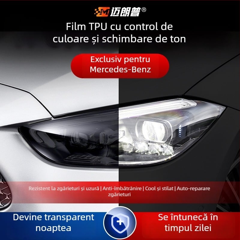 Film TPU pentru faruri Mercedes-Benz, anti-zgârieturi, reparație a zgârieturilor, control al luminii, folie de protecție
