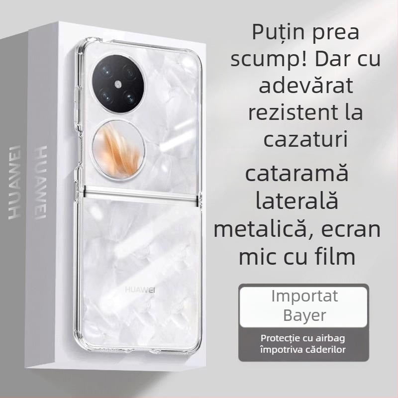 Carcasă din silicon dintr-o bucată pentru Huawei Pocket 2/S, compatibilă cu ecranul pliabil și protecția de ecran inclusă — Transparent, protecție anti-cădere completă, disipare a căldurii