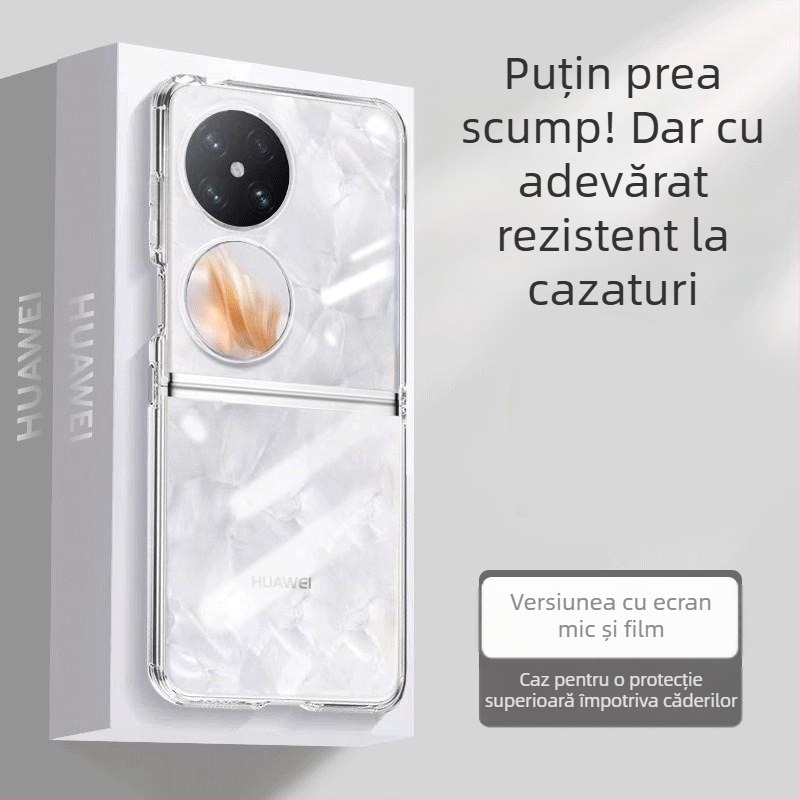 Carcasă din silicon dintr-o bucată pentru Huawei Pocket 2/S, compatibilă cu ecranul pliabil și protecția de ecran inclusă — Transparent, protecție anti-cădere completă, disipare a căldurii