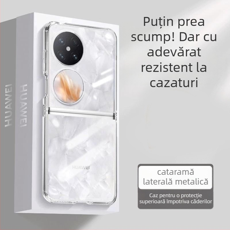 Carcasă din silicon dintr-o bucată pentru Huawei Pocket 2/S, compatibilă cu ecranul pliabil și protecția de ecran inclusă — Transparent, protecție anti-cădere completă, disipare a căldurii