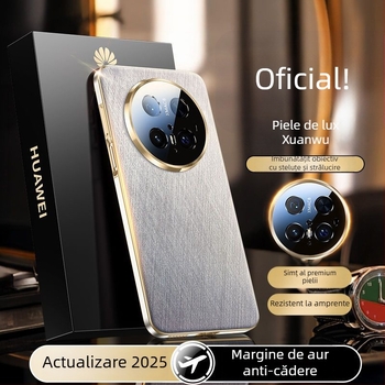 Carcasă pentru telefon Huawei Mate60 Pro+ din piele simplă, finisaj electroplating, anti-amprentă, compatibilă cu Huawei, suport pentru personalizare