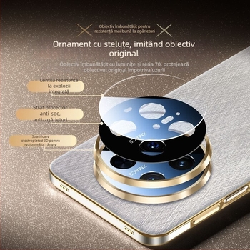 Carcasă pentru telefon Huawei Mate60 Pro+ din piele simplă, finisaj electroplating, anti-amprentă, compatibilă cu Huawei, suport pentru personalizare
