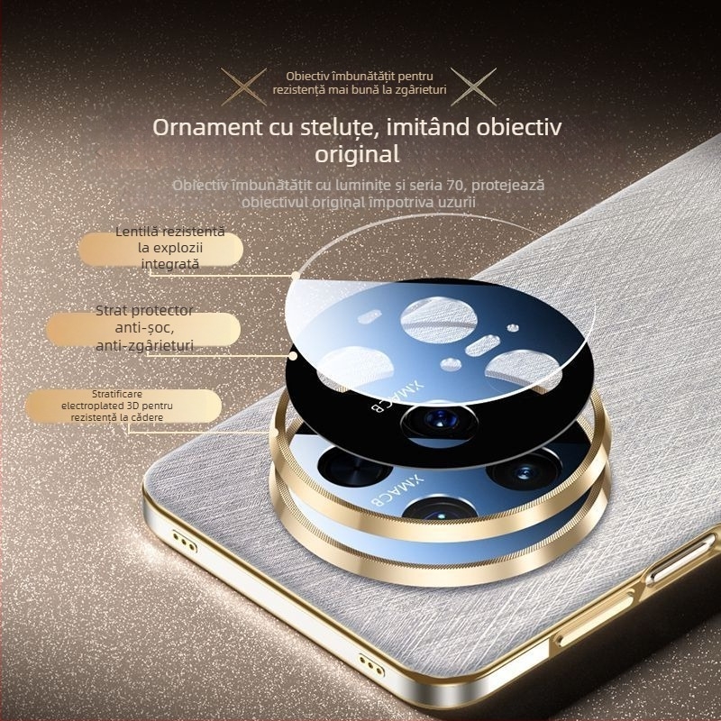 Carcasă pentru telefon Huawei Mate60 Pro+ din piele simplă, finisaj electroplating, anti-amprentă, compatibilă cu Huawei, suport pentru personalizare
