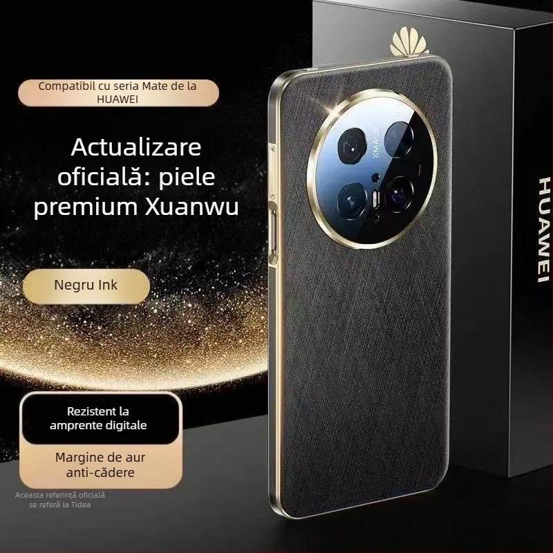 Carcasă pentru telefon Huawei Mate60 Pro+ din piele simplă, finisaj electroplating, anti-amprentă, compatibilă cu Huawei, suport pentru personalizare