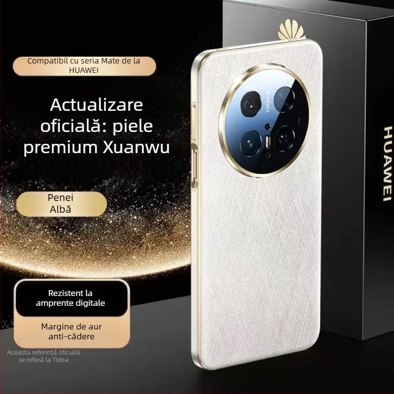 Carcasă pentru telefon Huawei Mate60 Pro+ din piele simplă, finisaj electroplating, anti-amprentă, compatibilă cu Huawei, suport pentru personalizare