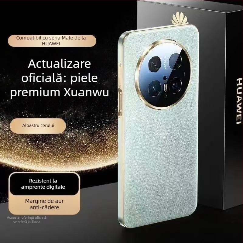Carcasă pentru telefon Huawei Mate60 Pro+ din piele simplă, finisaj electroplating, anti-amprentă, compatibilă cu Huawei, suport pentru personalizare