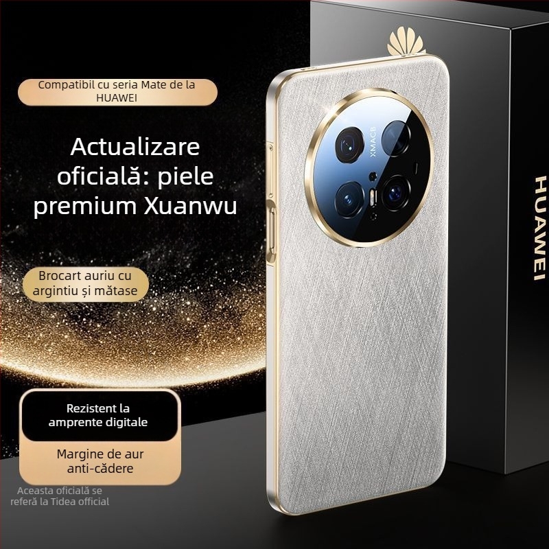 Carcasă pentru telefon Huawei Mate60 Pro+ din piele simplă, finisaj electroplating, anti-amprentă, compatibilă cu Huawei, suport pentru personalizare