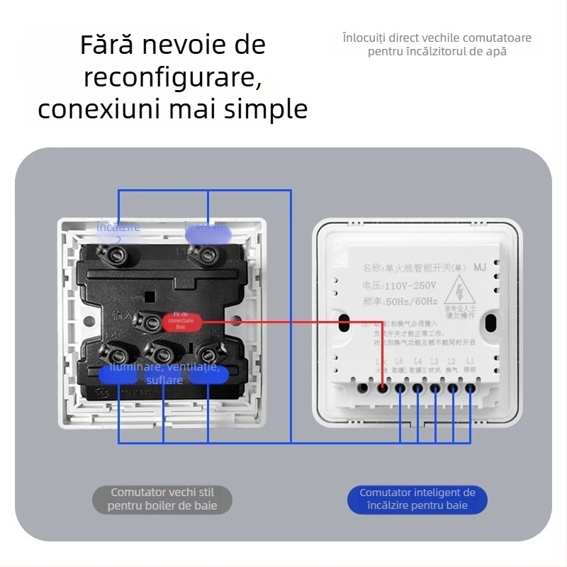 Intrerupător inteligent pentru controlul încălzirii în baie, cu panou tactil, impermeabil, 50-440V, Loose