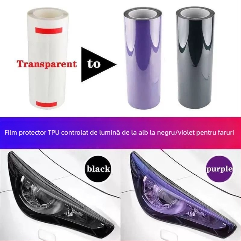 Caichen Film protector TPU pentru faruri auto și motocicletă – Far frontal, Film cu schimbare de culoare activat de lumină