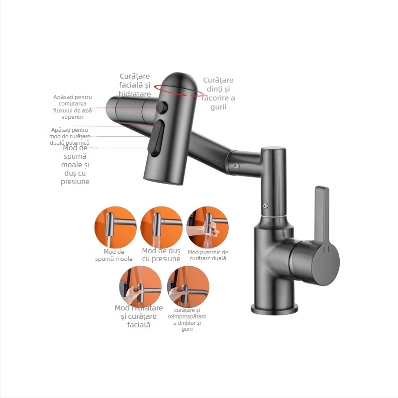 Robinet de baie din cupru, cu afișaj digital, rotativ pentru apă caldă/rece, model MD-59305-1Q, ventil din disc ceramic, instalare încastrată