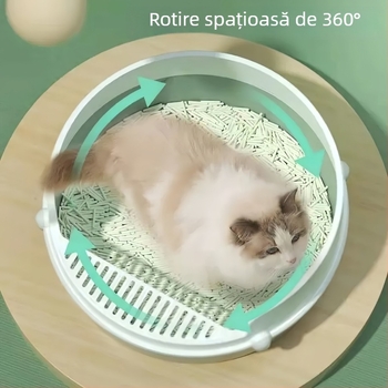 Cutie rotundă pentru nisip de pisică, din PP, design semi-închis, marca Bill