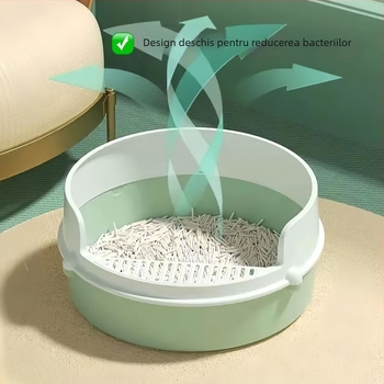 Cutie rotundă pentru nisip de pisică, din PP, design semi-închis, marca Bill