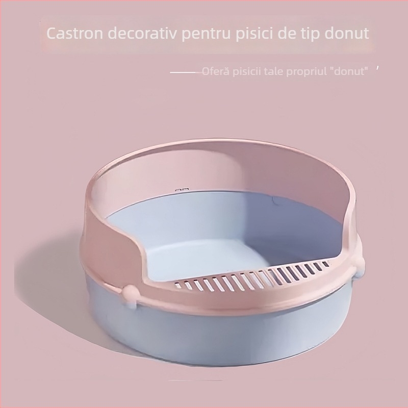 Cutie rotundă pentru nisip de pisică, din PP, design semi-închis, marca Bill