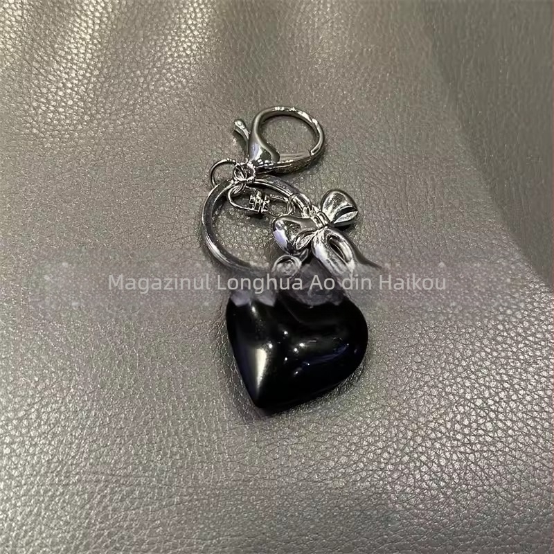 Breloc chei cu pandantiv inimă din sticlă, lucrat manual, stil pastoral, model inimă