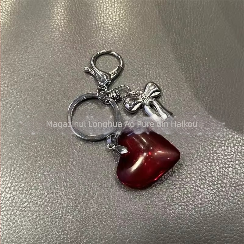 Breloc chei cu pandantiv inimă din sticlă, lucrat manual, stil pastoral, model inimă