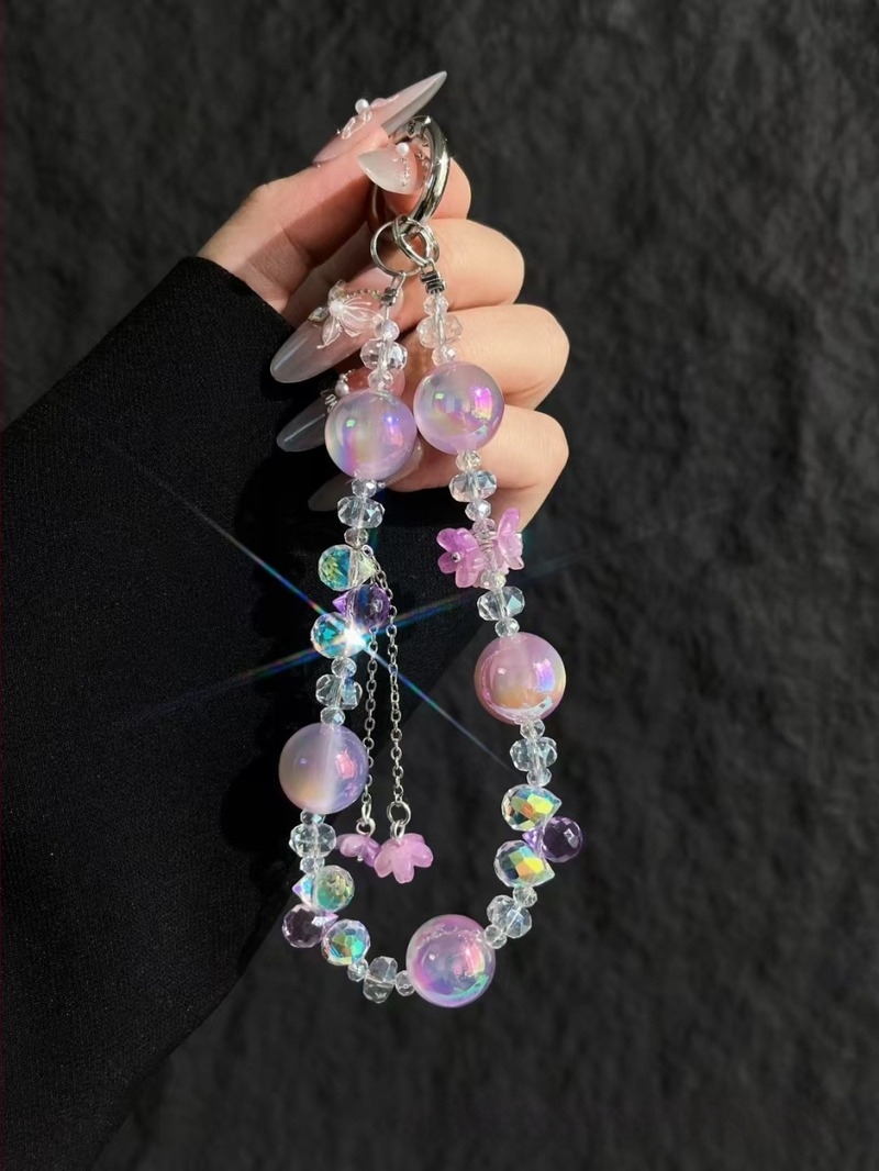 Lanier pentru telefon cu mărgele din sticlă și acrilic, lucrat manual, șnur PVC, cataramă metalică