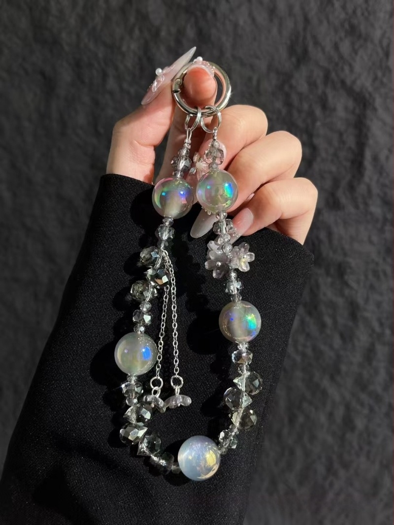 Lanier pentru telefon cu mărgele din sticlă și acrilic, lucrat manual, șnur PVC, cataramă metalică