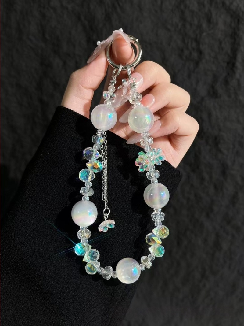 Lanier pentru telefon cu mărgele din sticlă și acrilic, lucrat manual, șnur PVC, cataramă metalică