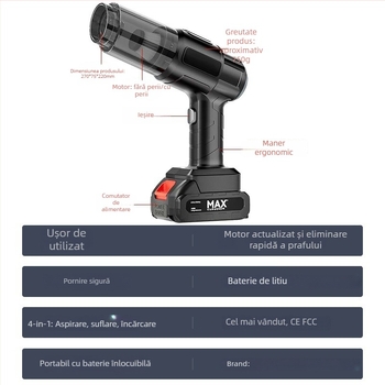 Say One aspirator portabil pentru mașină și casă, aspirație 5500 Pa, autonomie baterie 17 minute, fără fir, zgomot 70 dB