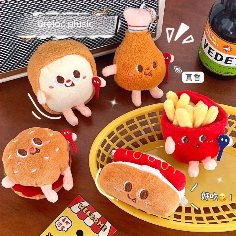 Breloac plușat cu temă desen animat: cartofi prăjiți, burger și mahjong