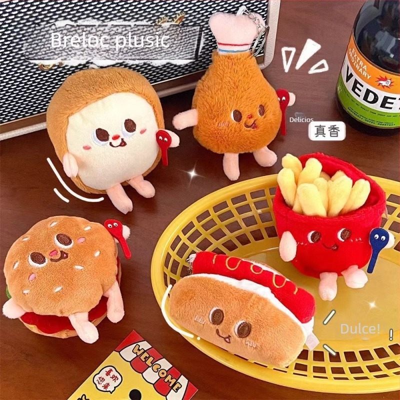 Breloac plușat cu temă desen animat: cartofi prăjiți, burger și mahjong