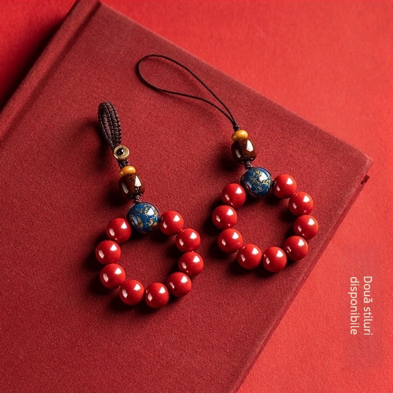 Lanț pentru telefon cu lac cinnabar, finisaj lucios, marcă Jinghui, pandantiv-cheie, design original, model zodiac