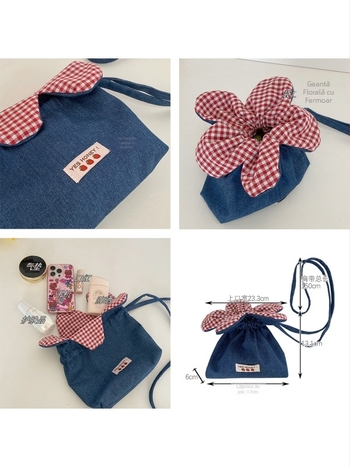 Geantă crossbody din pânză, închidere cu șnur, formă orizontală pătrată, curea de umăr simplă, pentru utilizare zilnică