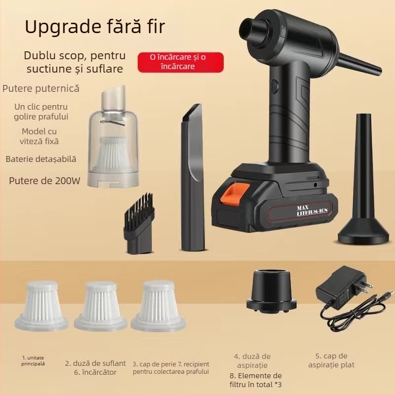 Aspirator fără fir pentru casă și mașină, aspirație 11000 Pa, 30 W, reîncărcabil