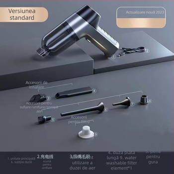 Aspirator auto portabil fără fir, cu aspirație 6000Pa și funcție integrată de suflare, 12V, 120W