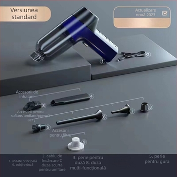 Aspirator auto portabil fără fir, cu aspirație 6000Pa și funcție integrată de suflare, 12V, 120W