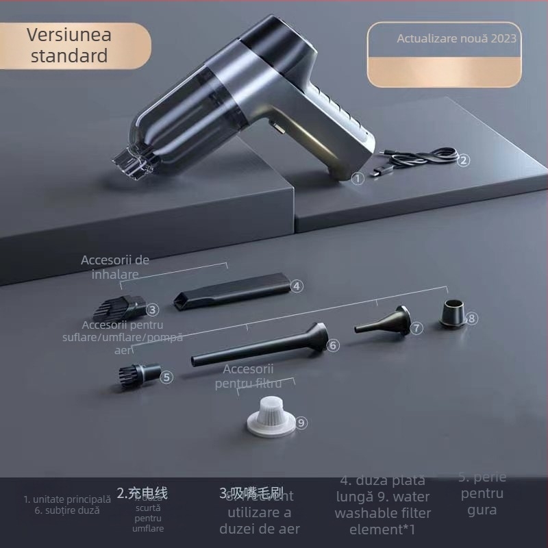 Aspirator auto portabil fără fir, cu aspirație 6000Pa și funcție integrată de suflare, 12V, 120W