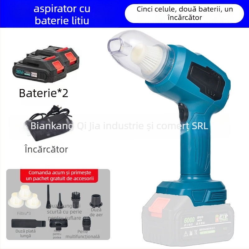 Aspirator portabil pentru mașină cu încărcare fără fir, funcție dublă de suflare și aspirare, aspirație puternică 20000 Pa, 21 V, reîncărcabil