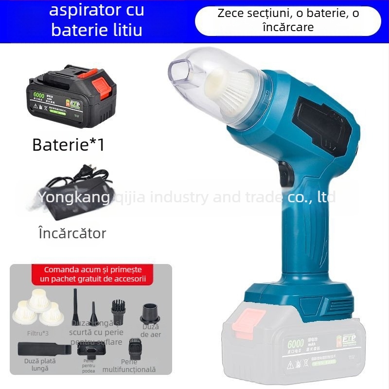 Aspirator portabil pentru mașină cu încărcare fără fir, funcție dublă de suflare și aspirare, aspirație puternică 20000 Pa, 21 V, reîncărcabil