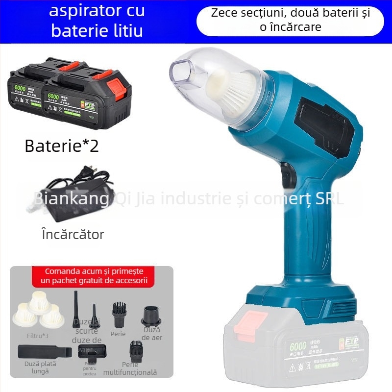 Aspirator portabil pentru mașină cu încărcare fără fir, funcție dublă de suflare și aspirare, aspirație puternică 20000 Pa, 21 V, reîncărcabil
