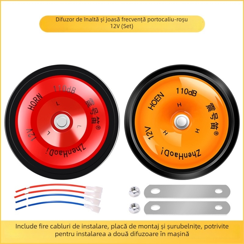 Claxon auto electric, modelul 112, 60W, 12V, 50 dB, 1 Ω