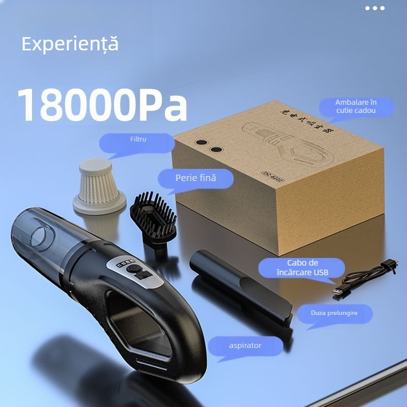 Aspirator fără fir pentru mașină și casă — aspirație 20000 Pa, 300 W, alimentare reîncărcabilă, zgomot 70 dB, cablu de 3 m