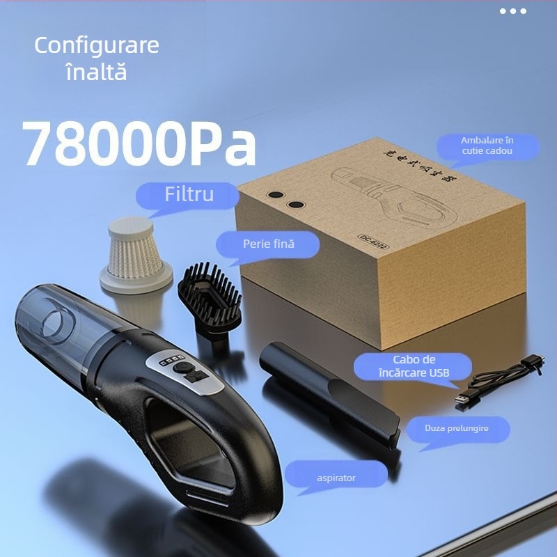 Aspirator fără fir pentru mașină și casă — aspirație 20000 Pa, 300 W, alimentare reîncărcabilă, zgomot 70 dB, cablu de 3 m