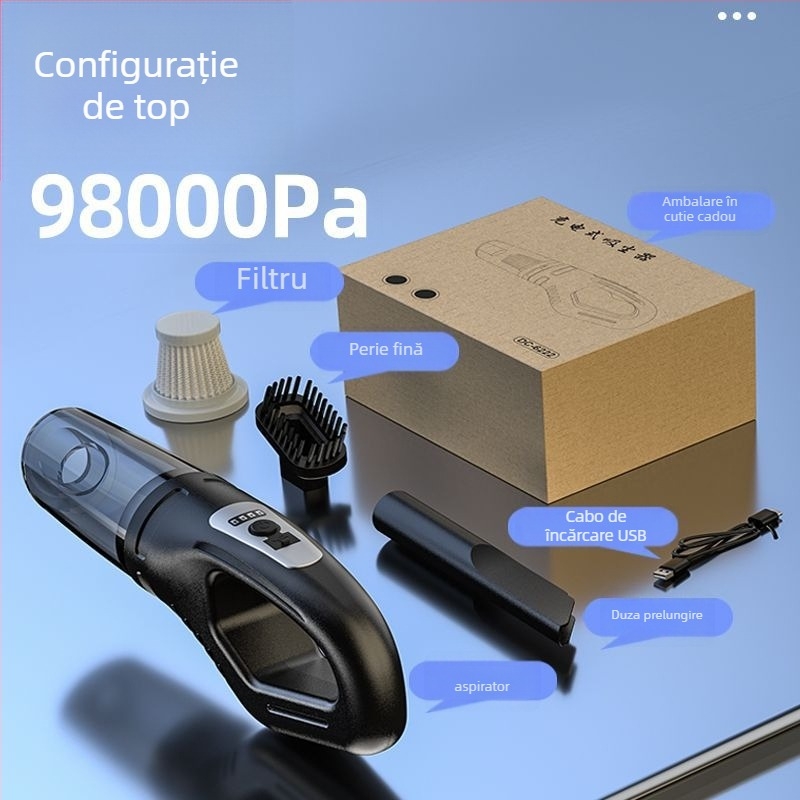 Aspirator fără fir pentru mașină și casă — aspirație 20000 Pa, 300 W, alimentare reîncărcabilă, zgomot 70 dB, cablu de 3 m