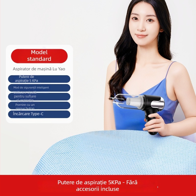 Aspirator fără fir pentru mașină și casă – mâner, 50W, aspirație 15,1–20 kPa, baterie încorporată 1001–1600 mAh, până la 3 ore de funcționare, zgomot <36 dB, include duză ciclonică, perie unghiulară, perie 2‑în‑1 pentru curățare/aspirație, iluminare
