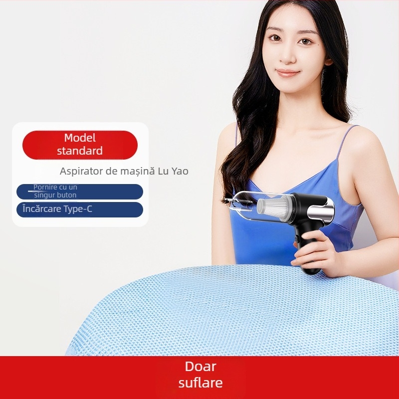 Aspirator fără fir pentru mașină și casă – mâner, 50W, aspirație 15,1–20 kPa, baterie încorporată 1001–1600 mAh, până la 3 ore de funcționare, zgomot <36 dB, include duză ciclonică, perie unghiulară, perie 2‑în‑1 pentru curățare/aspirație, iluminare