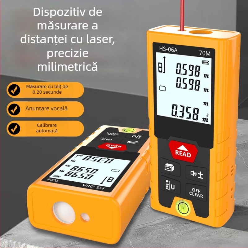 Distanțometru cu laser – Două funcții într-unul, Precizie înaltă, Laser infraroșu, Riglă digitală